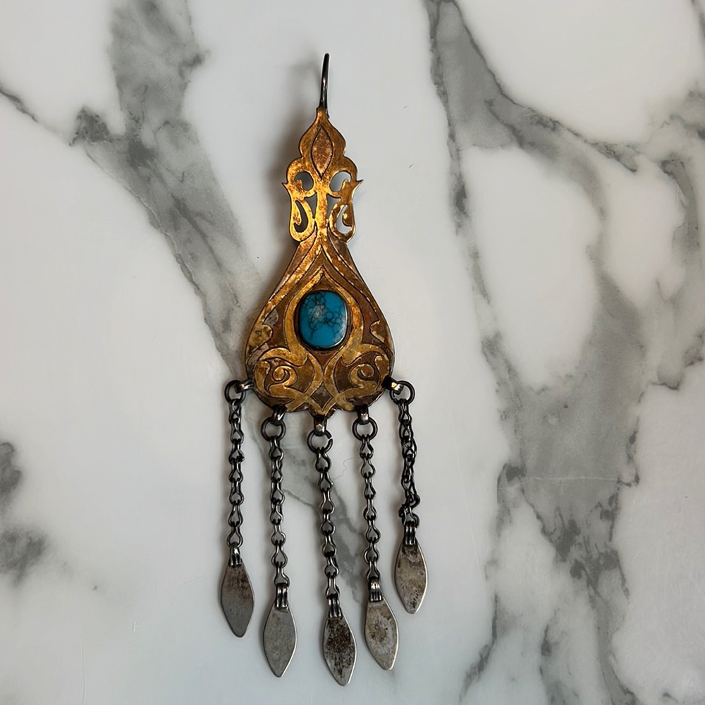 Brass and Turquoise Wedding Bun Pin